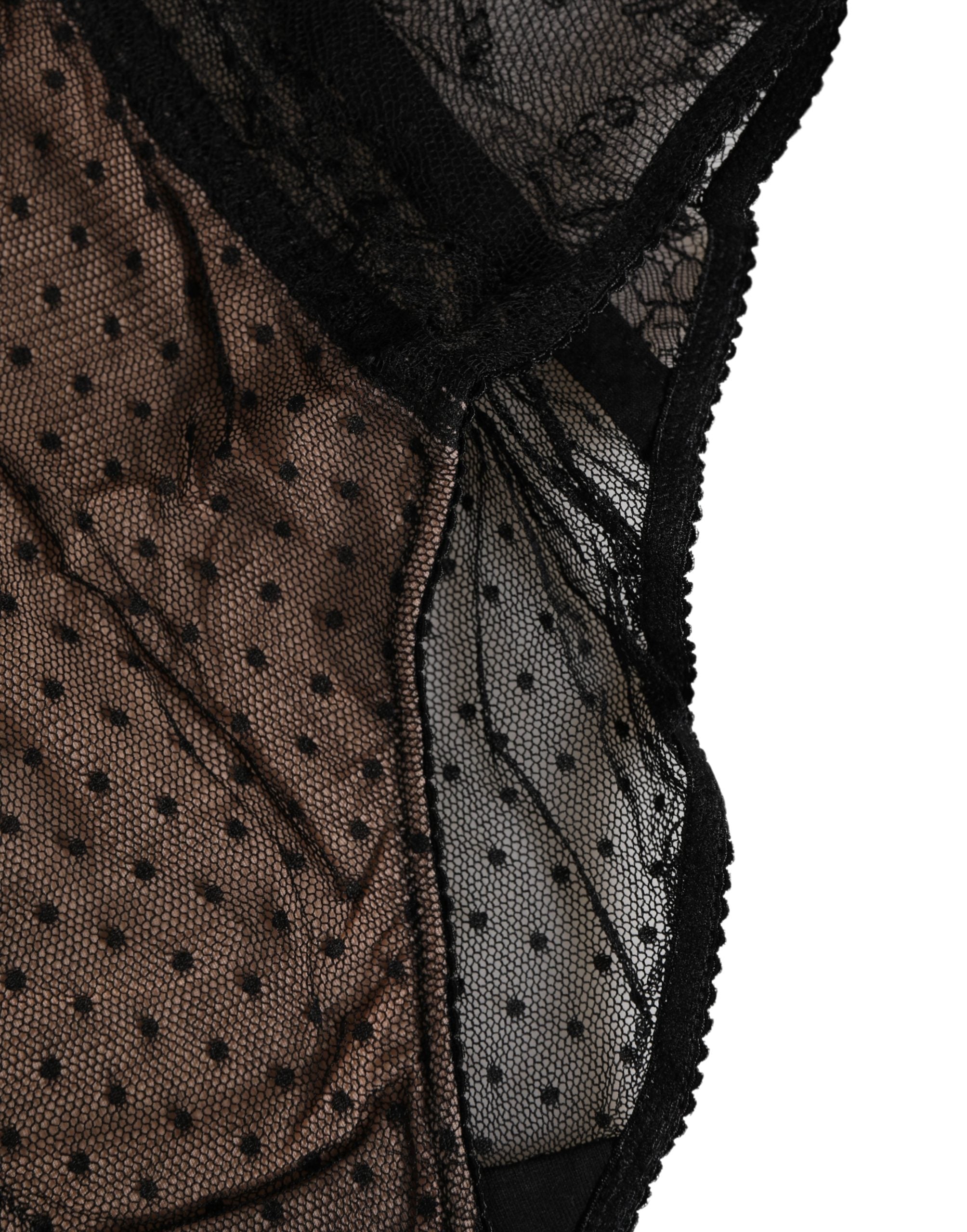 Dolce & Gabbana Schwarzer transparenter Spitzen-Slip mit Tupfenmuster und hoher Taille