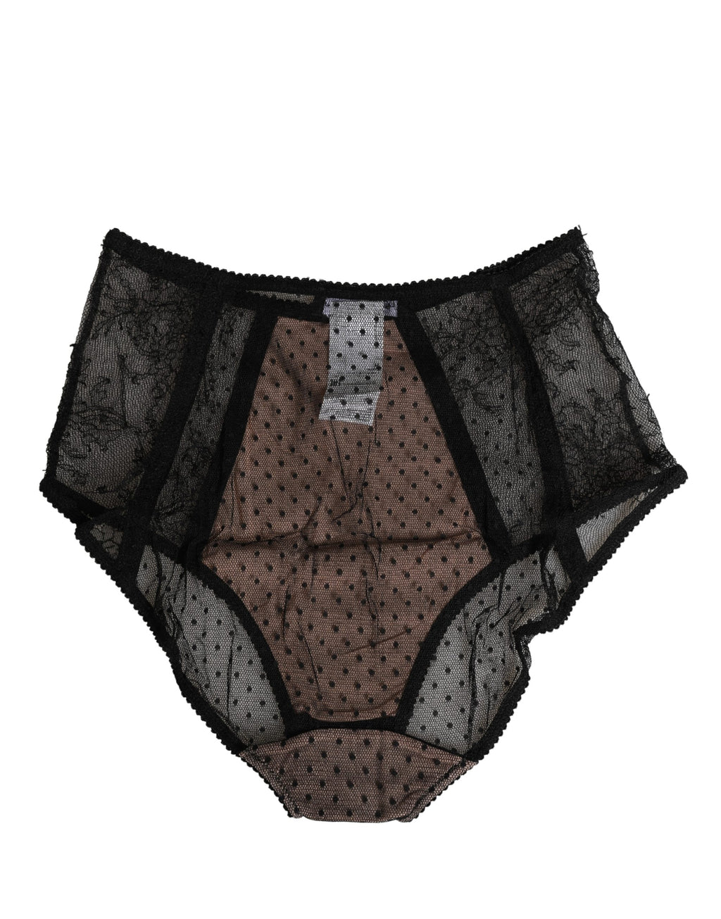 Dolce & Gabbana Schwarzer transparenter Spitzen-Slip mit Tupfenmuster und hoher Taille