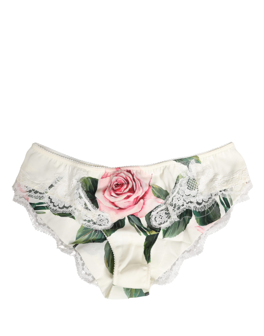 Dolce & Gabbana Weiße Seiden-Panty mit floraler Spitze