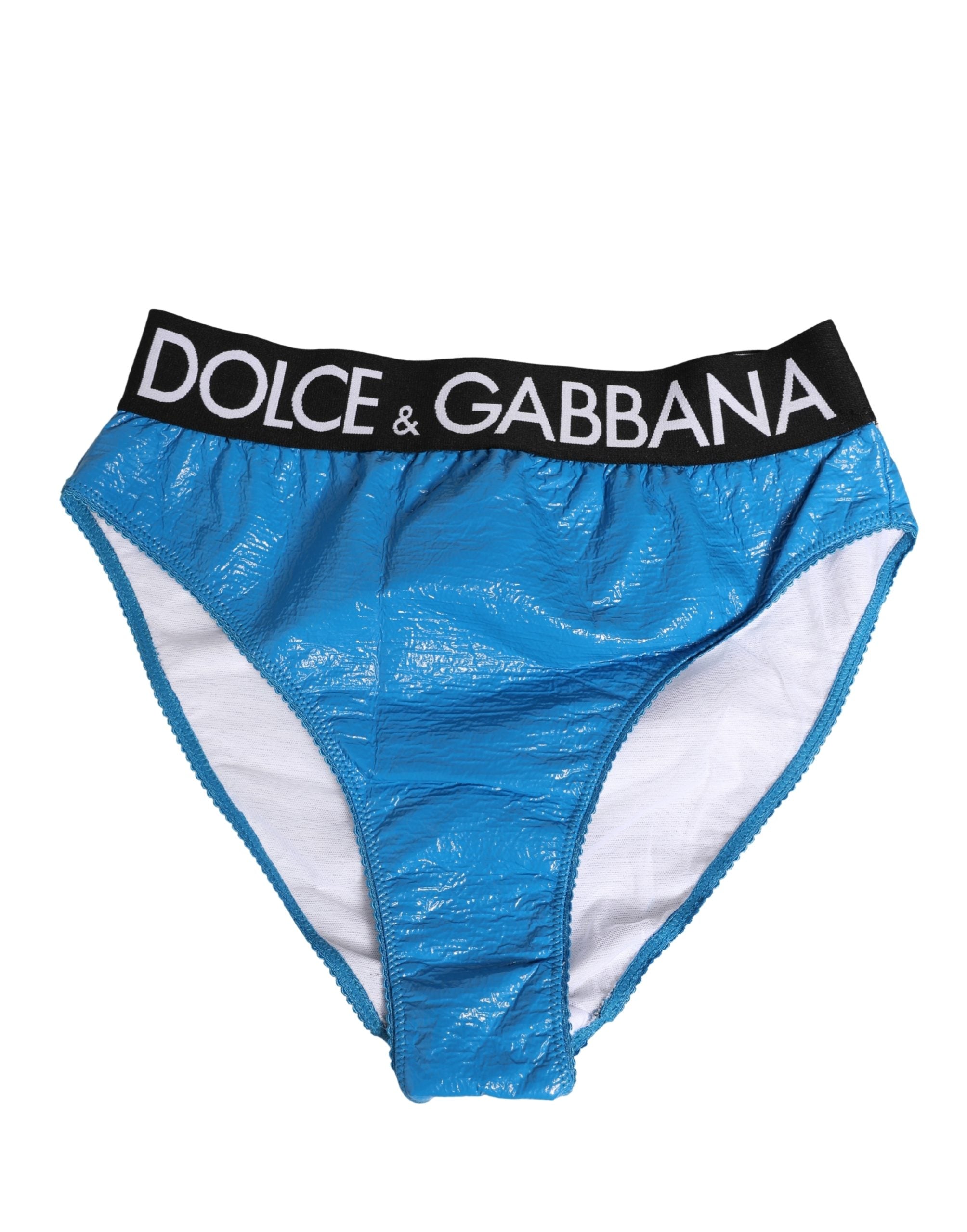Dolce & Gabbana High-Waist-Slip mit blauem Logo-Bund