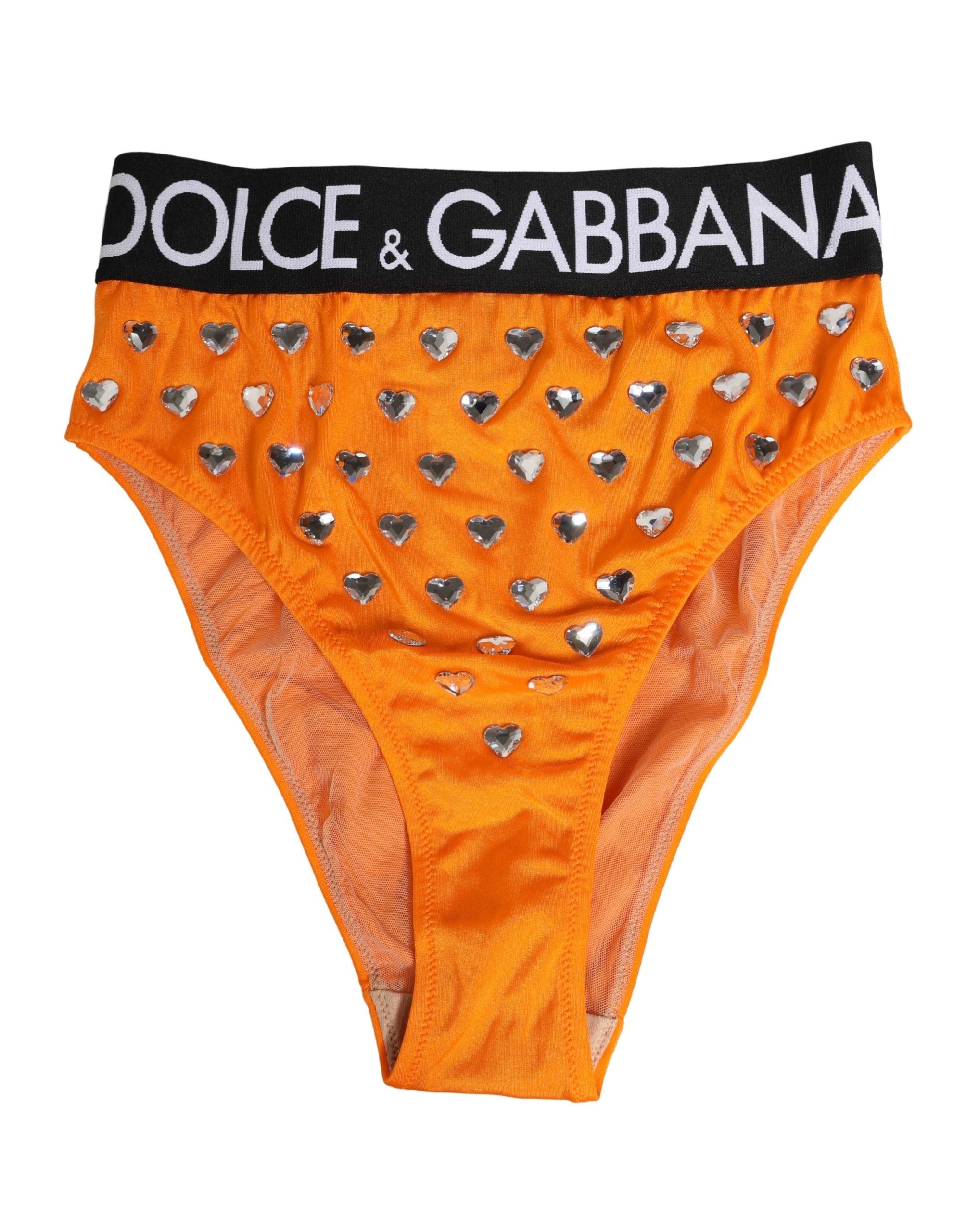 Dolce & Gabbana Orange Kristall High Waist Slip Unterwäsche