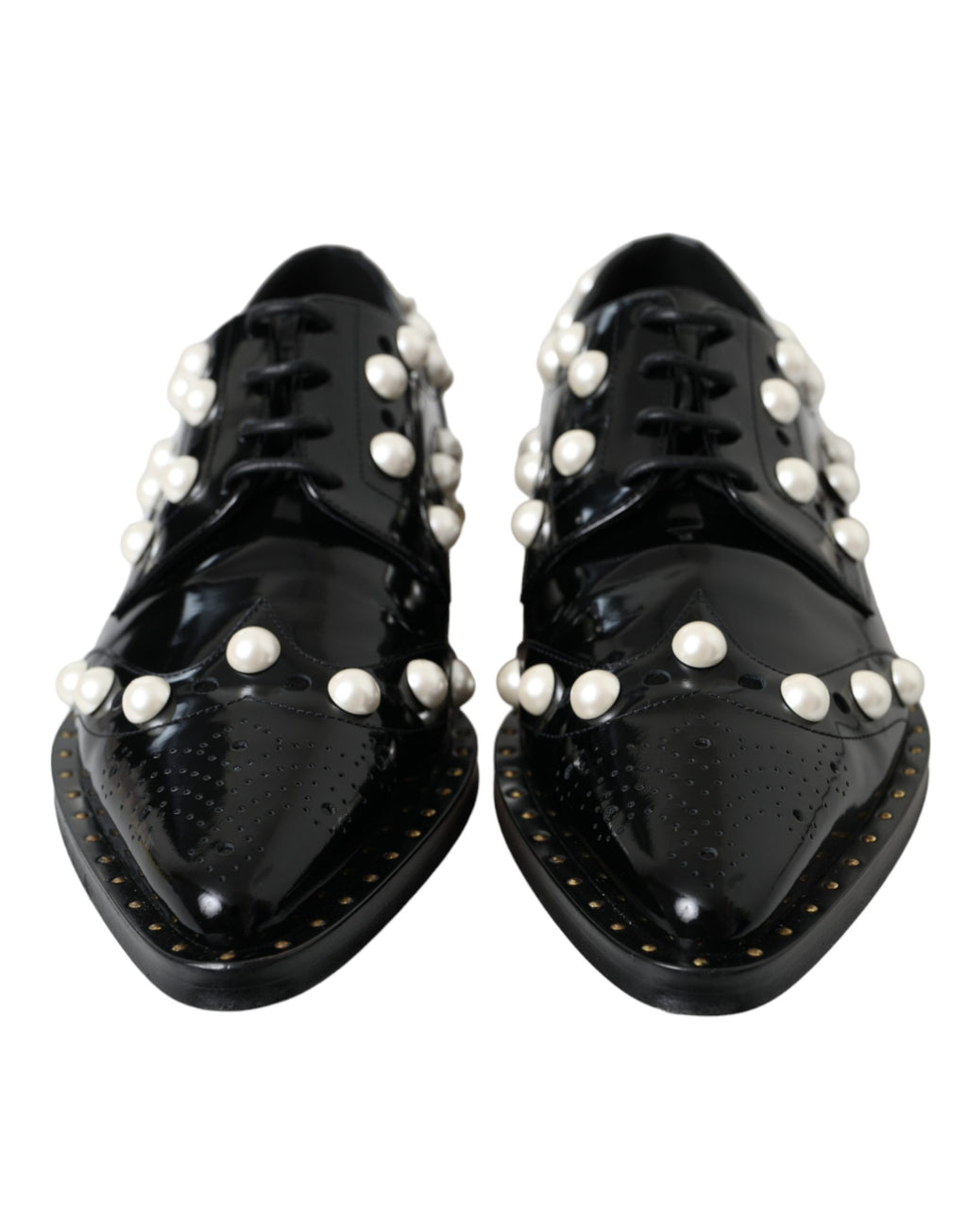 Dolce & Gabbana Schwarze Leder Brogues mit Kunstperlenbesatz