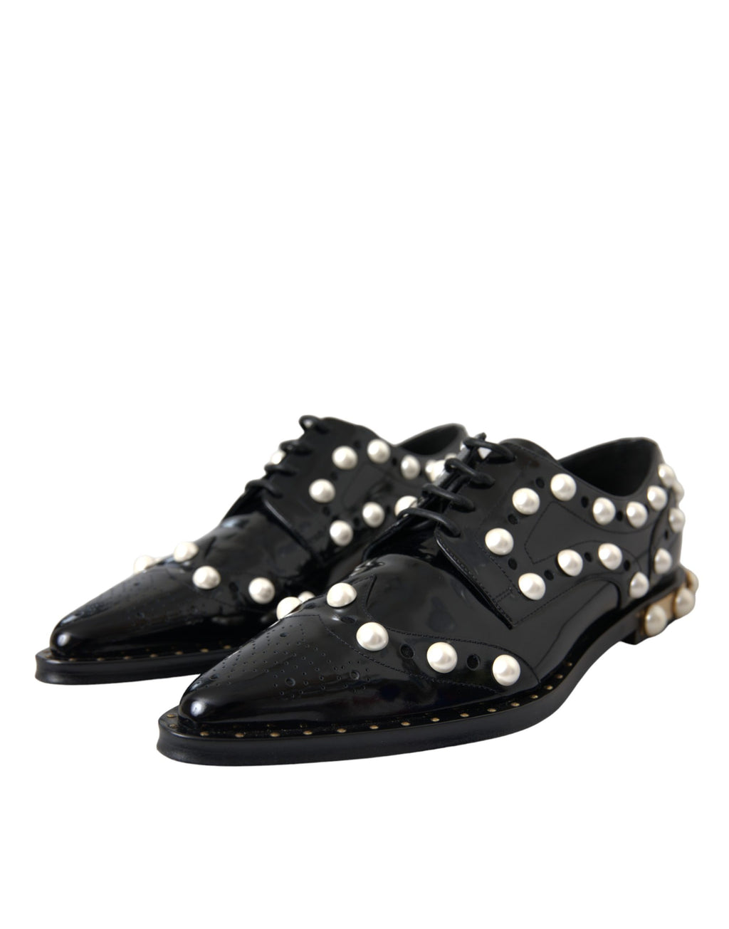 Dolce & Gabbana Schwarze Leder Brogues mit Kunstperlenbesatz