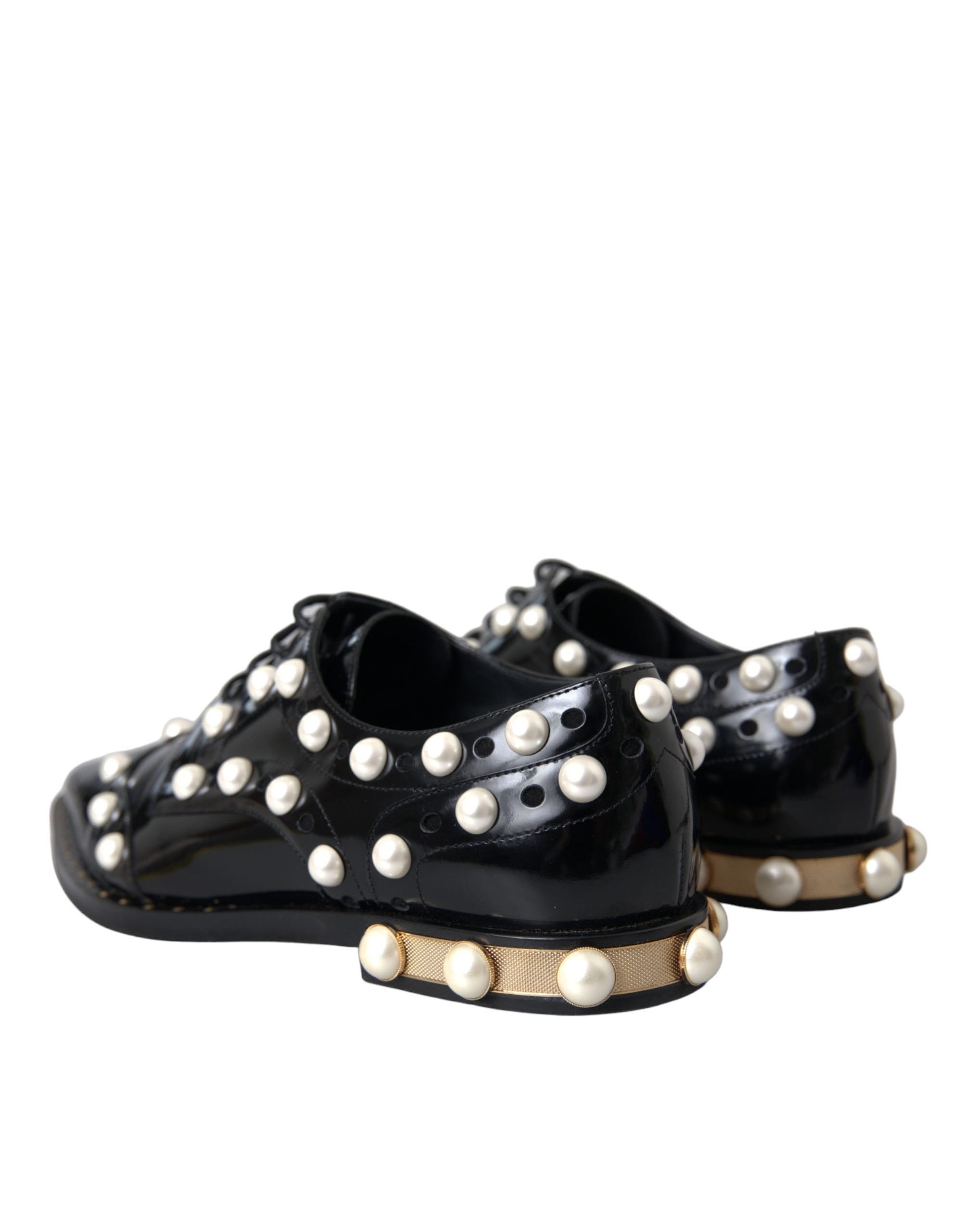 Dolce & Gabbana Schwarze Leder Brogues mit Kunstperlenbesatz