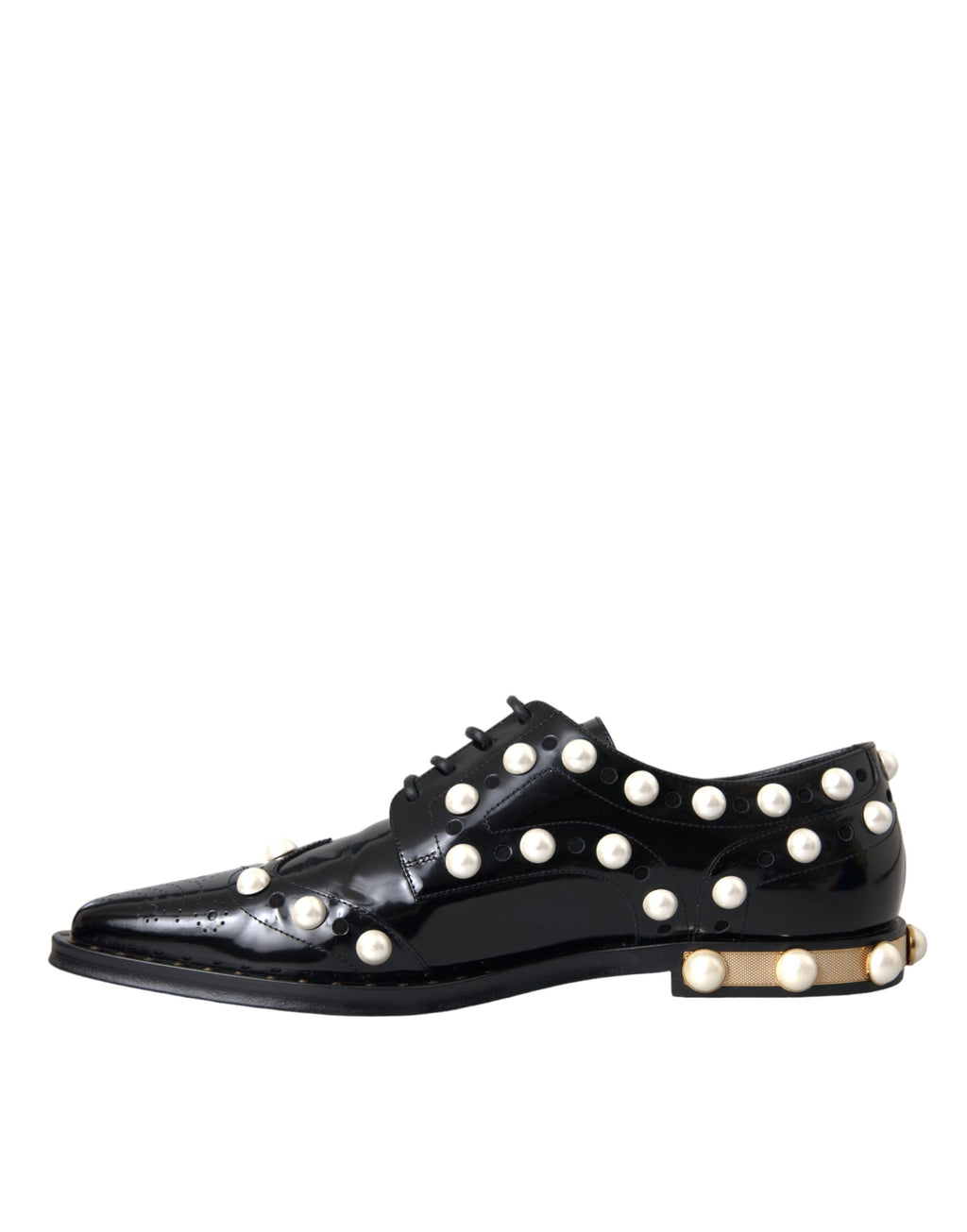Dolce & Gabbana Schwarze Leder Brogues mit Kunstperlenbesatz