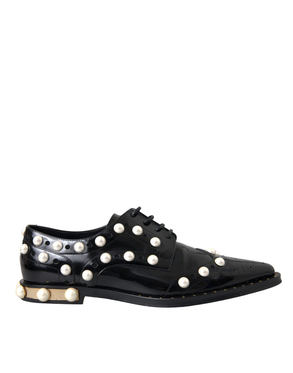 Dolce & Gabbana Schwarze Leder Brogues mit Kunstperlenbesatz