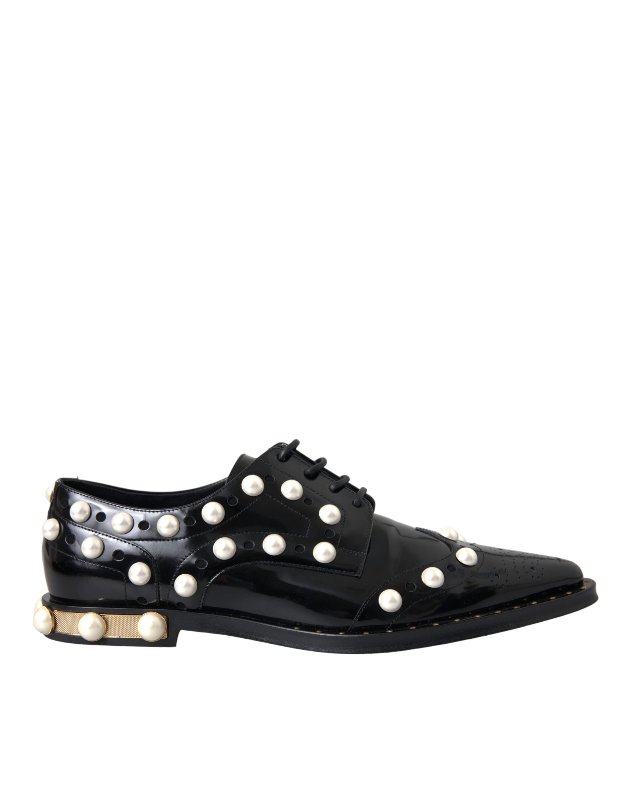 Dolce & Gabbana Schwarze Leder Brogues mit Kunstperlenbesatz