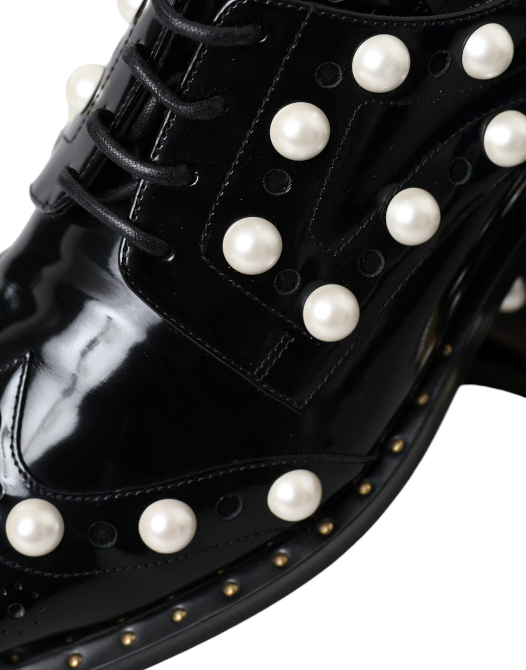 Dolce & Gabbana Schwarze Leder Brogues mit Kunstperlenbesatz