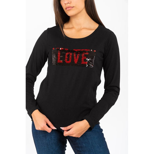 Gas Schwarzes Langarm-T-Shirt aus Baumwolle