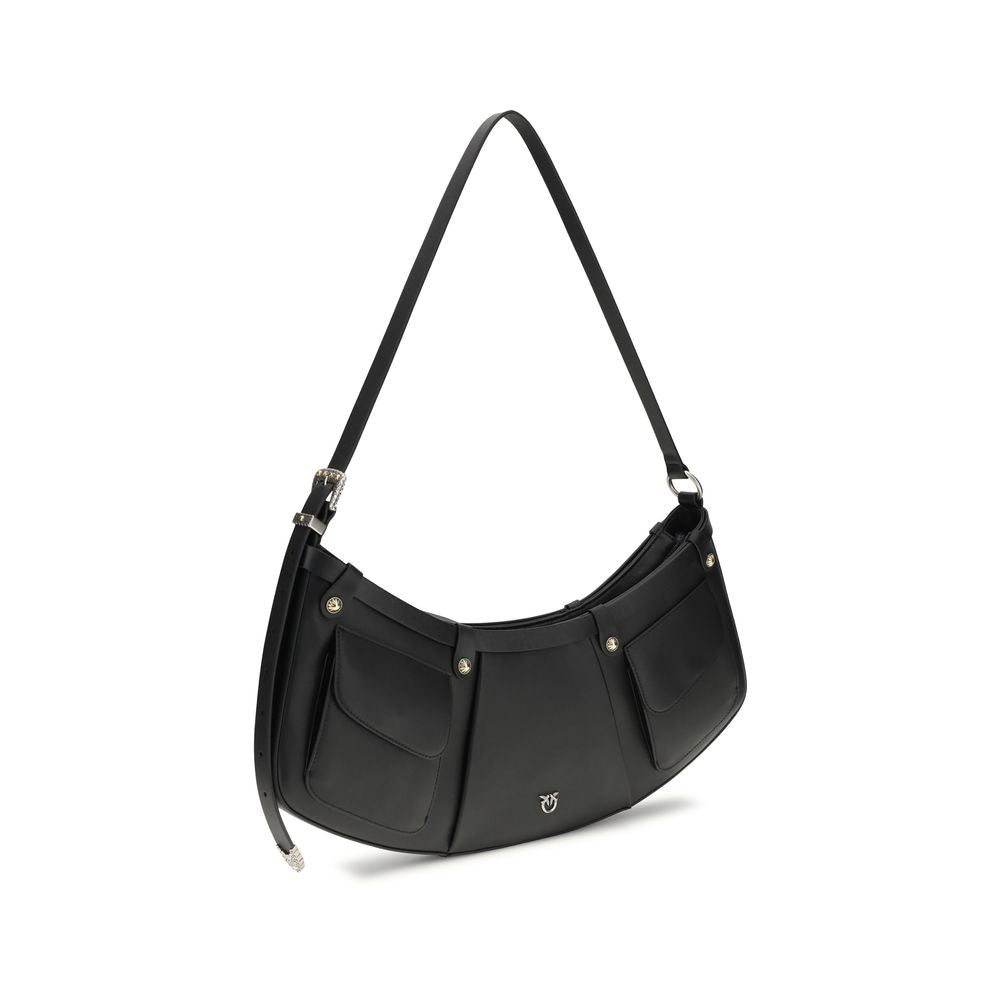PINKO Black Bos Taurus Calfskin Shoulder Bag