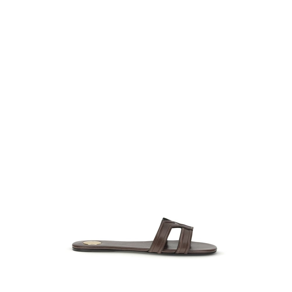 Saint Laurent Braune Sandalen aus Kalbsleder Bos Taurus