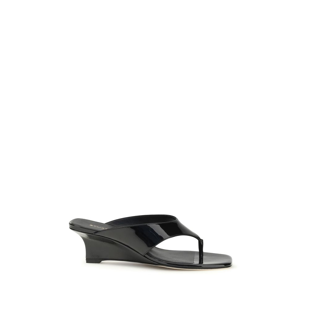 Stuart Weitzman Schwarze Keilabsatz-Sandalen aus Kalbsleder Bos Taurus