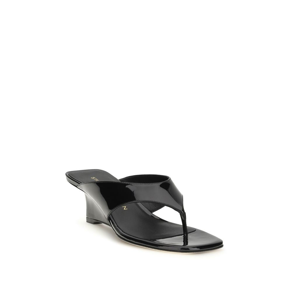 Stuart Weitzman Schwarze Keilabsatz-Sandalen aus Kalbsleder Bos Taurus