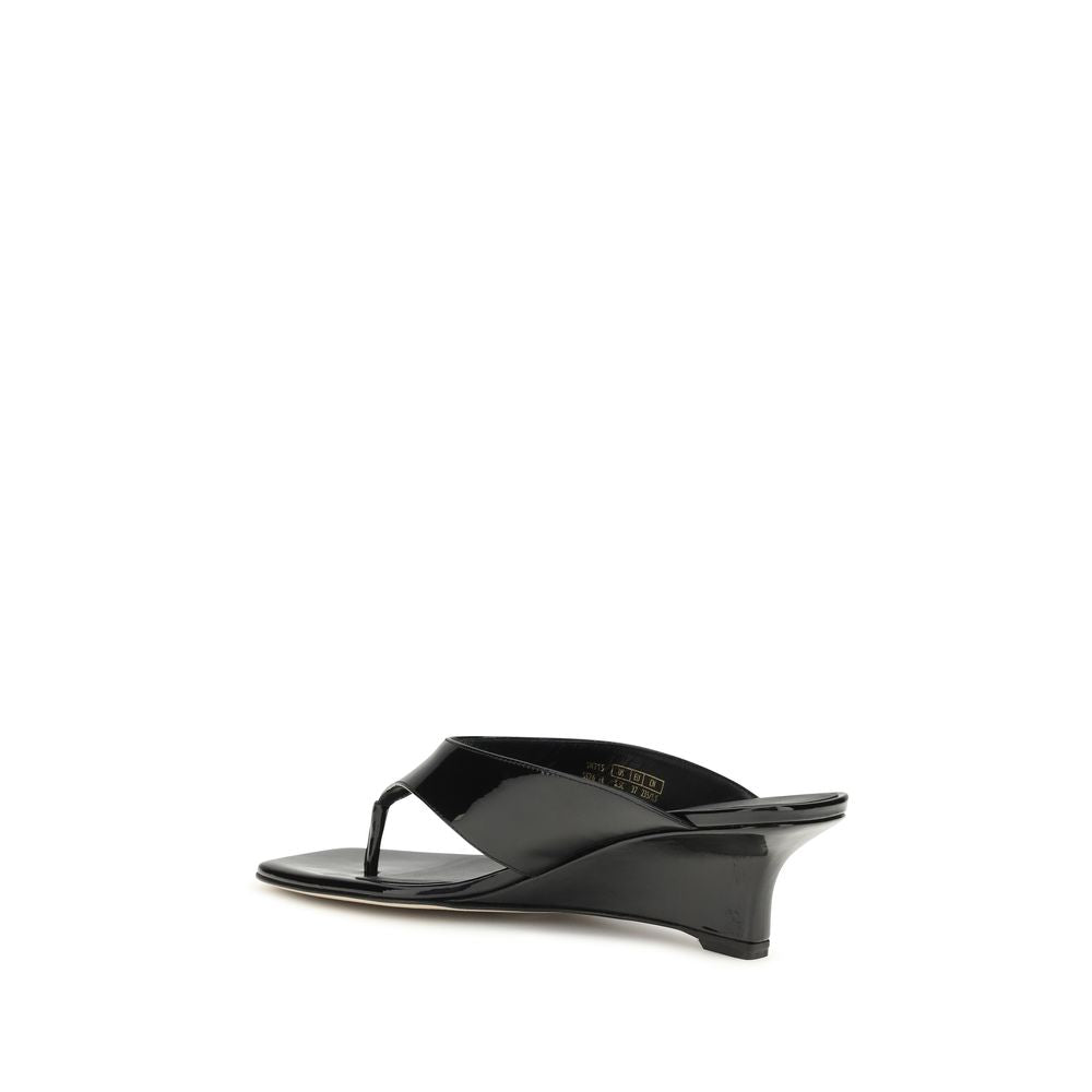 Stuart Weitzman Schwarze Keilabsatz-Sandalen aus Kalbsleder Bos Taurus