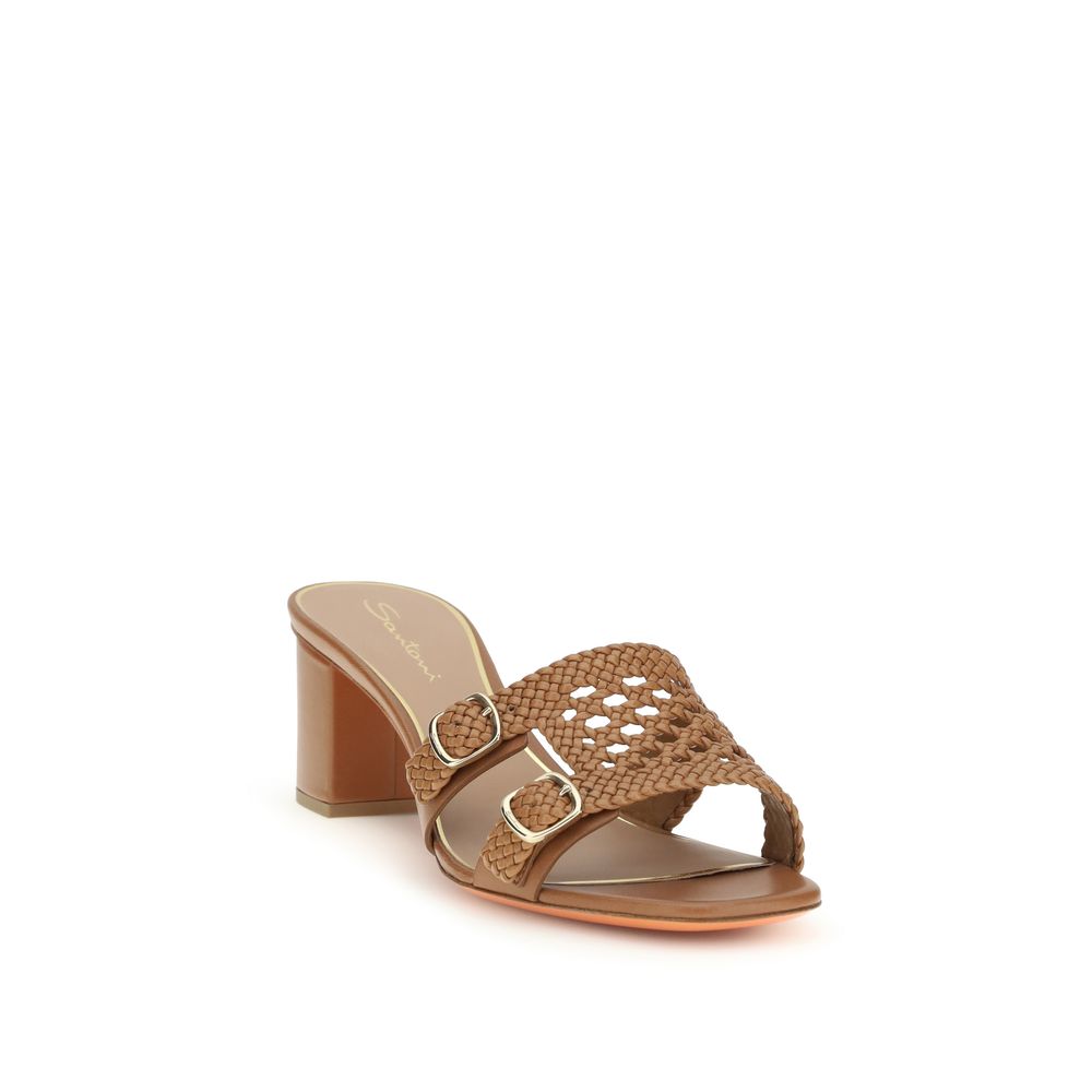 Santoni Beige Kalbsleder Bos Taurus Plateau-Sandalen