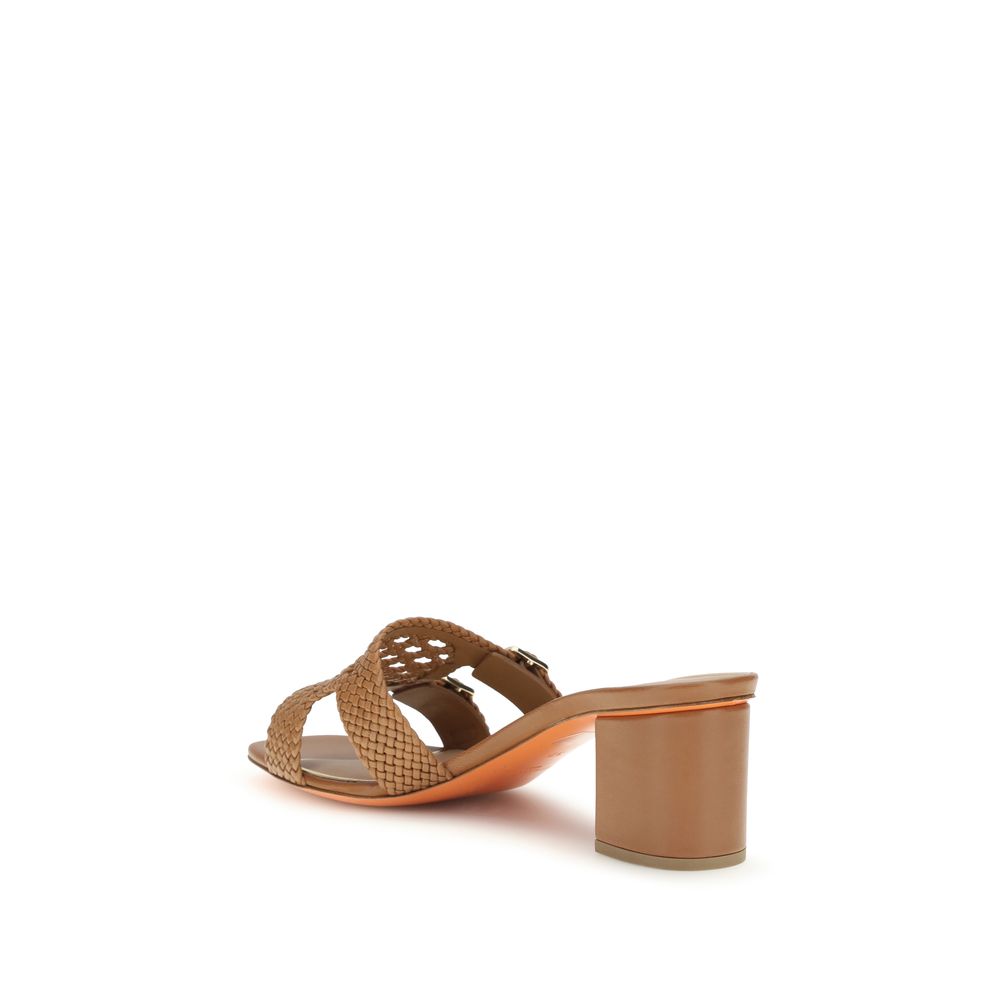 Santoni Beige Kalbsleder Bos Taurus Plateau-Sandalen