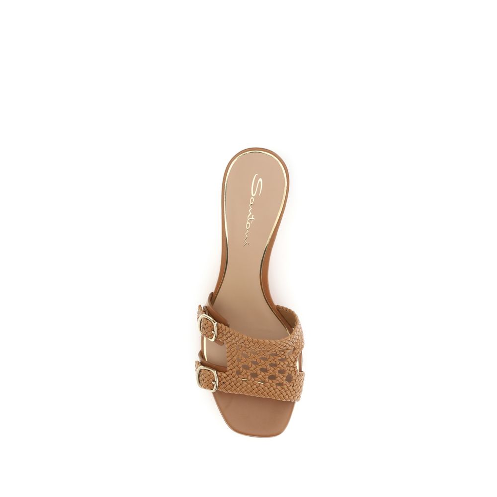 Santoni Beige Kalbsleder Bos Taurus Plateau-Sandalen