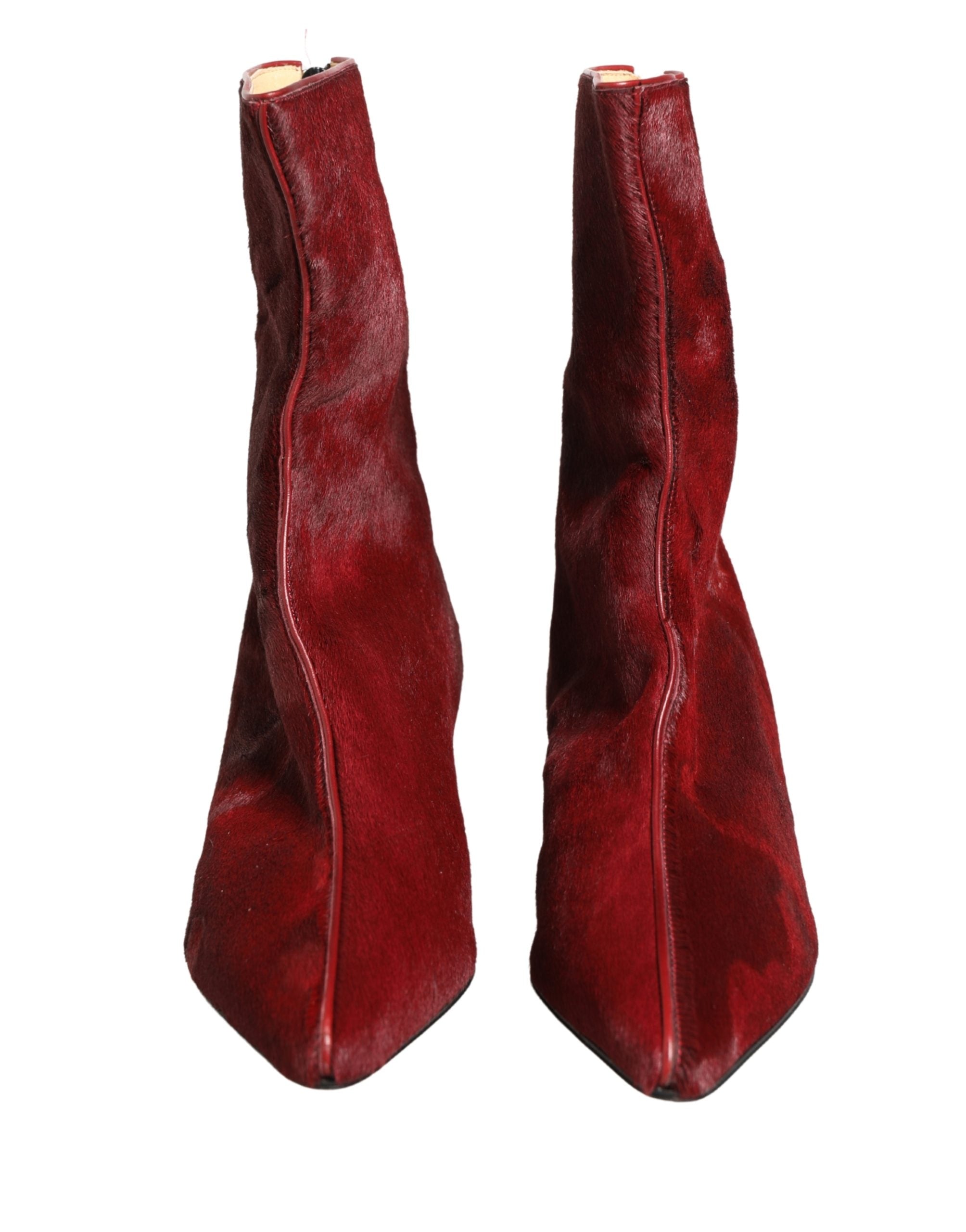 Dolce & Gabbana Burgundy Mid Calf Boots Schuhe