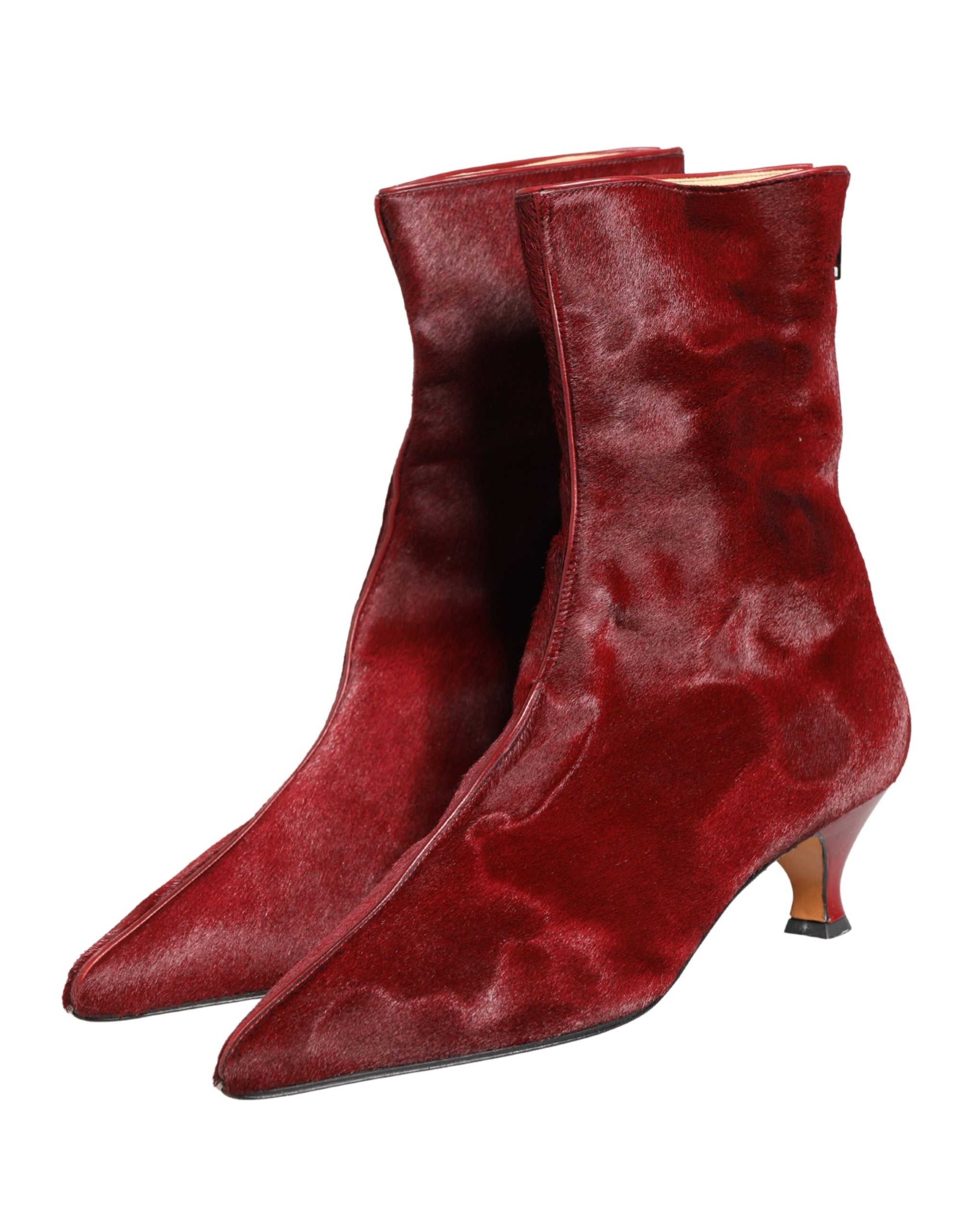 Dolce & Gabbana Burgundy Mid Calf Boots Schuhe