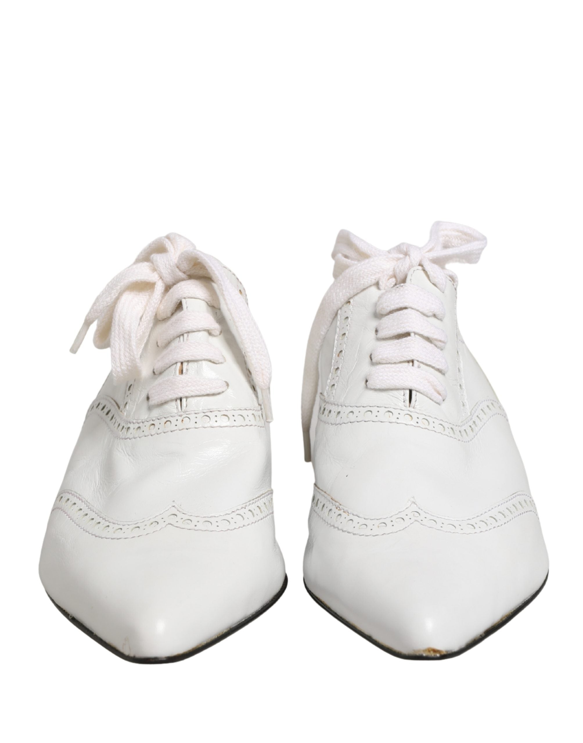 Dolce & Gabbana Weiße Leder Brogue Oxford Schnürschuhe