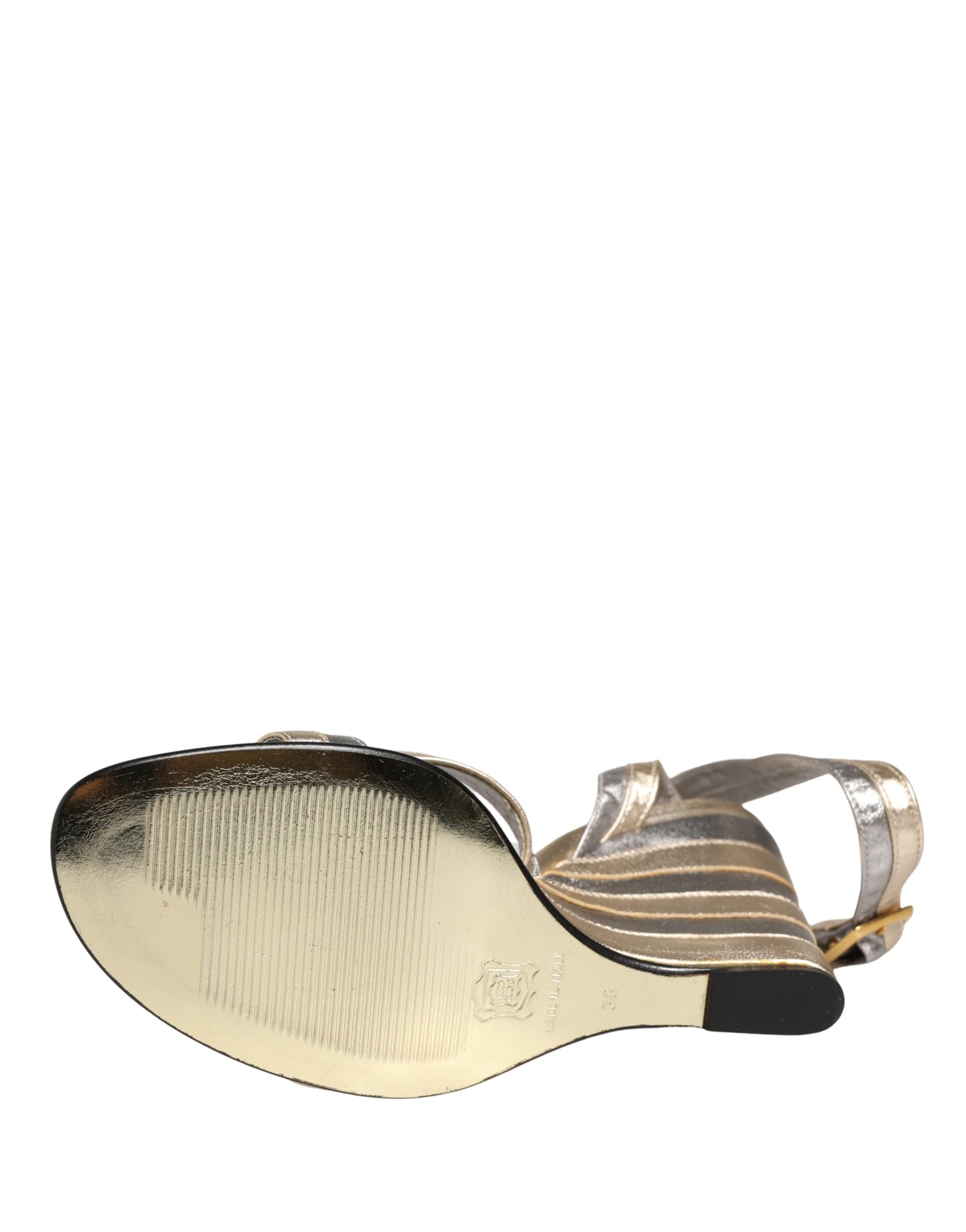 Dolce & Gabbana Goldfarbene und silberne Keilabsatz-Sandalen aus Leder