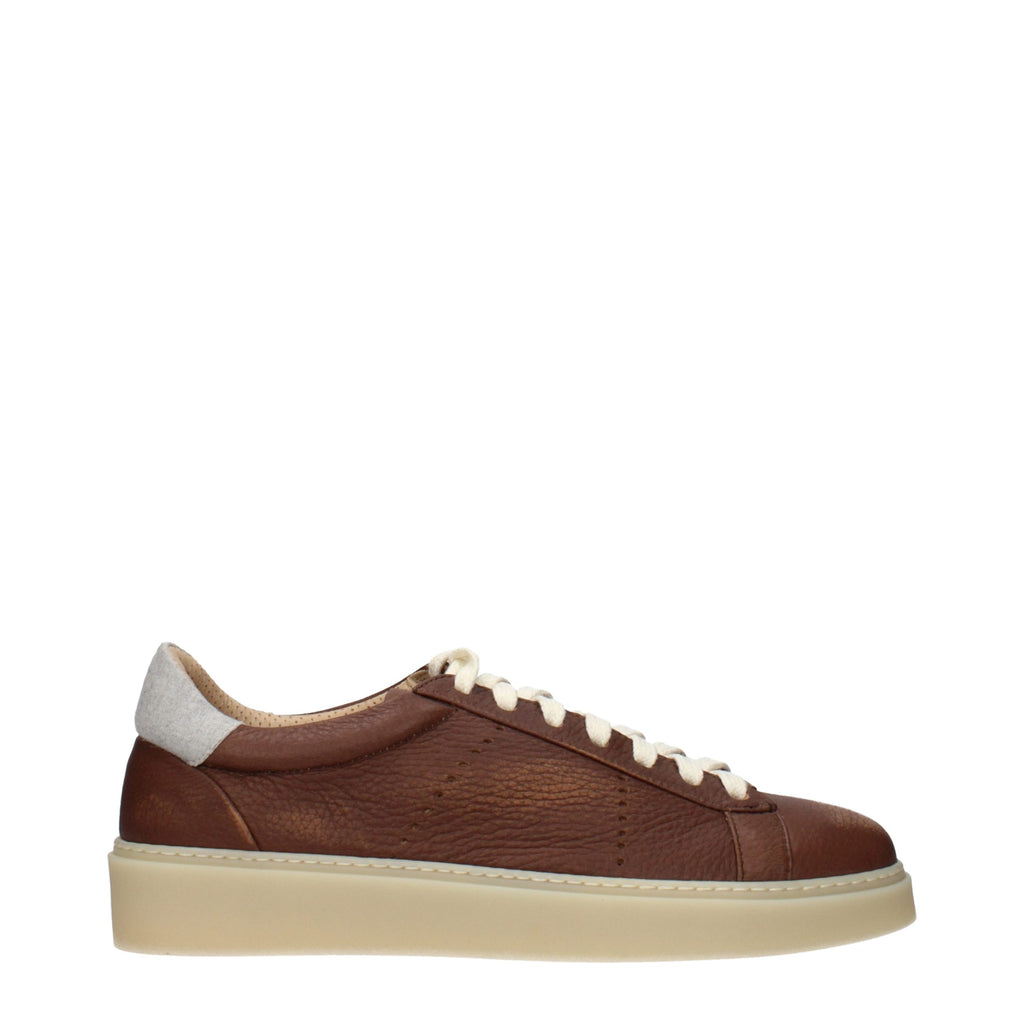 Eleventy Braune Leder-Sneakers mit niedrigem Schaft