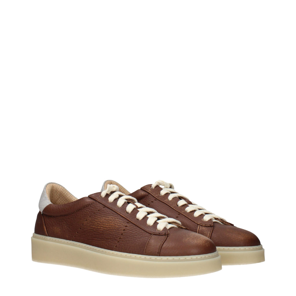 Eleventy Braune Leder-Sneakers mit niedrigem Schaft