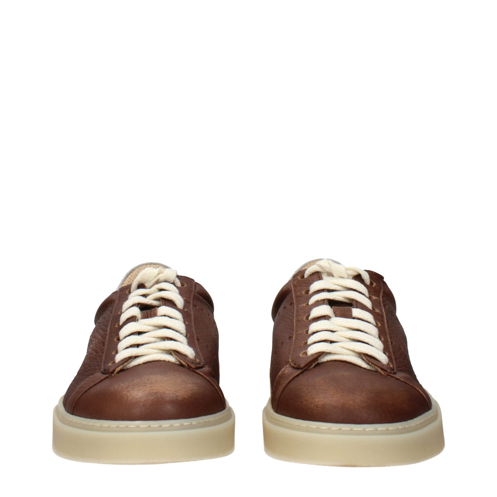 Eleventy Braune Leder-Sneakers mit niedrigem Schaft
