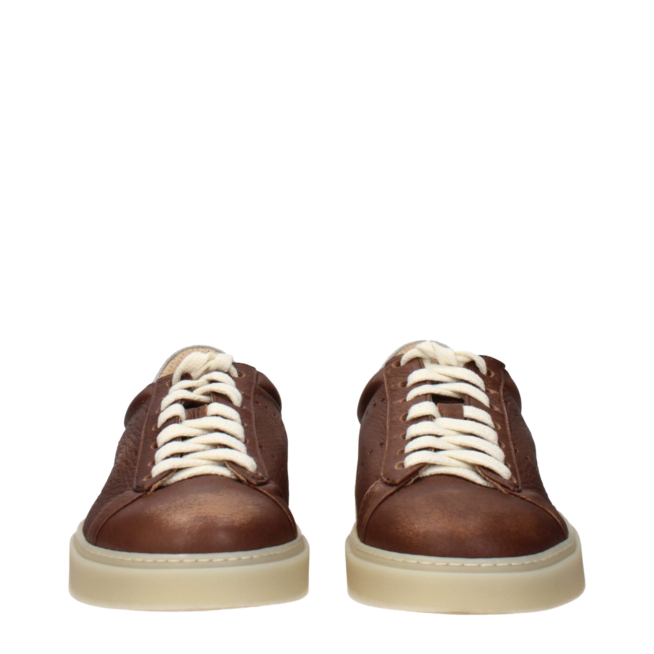 Eleventy Braune Leder-Sneakers mit niedrigem Schaft