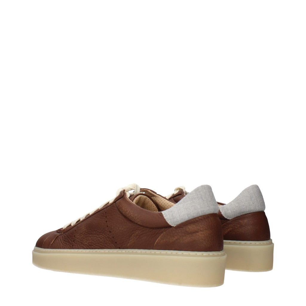 Eleventy Braune Leder-Sneakers mit niedrigem Schaft
