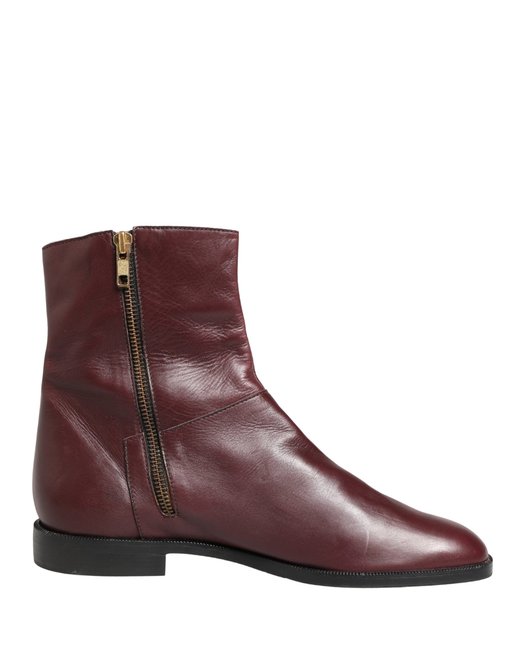 Dolce & Gabbana Maroon Leder Stiefeletten Biker Boots Schuhe
