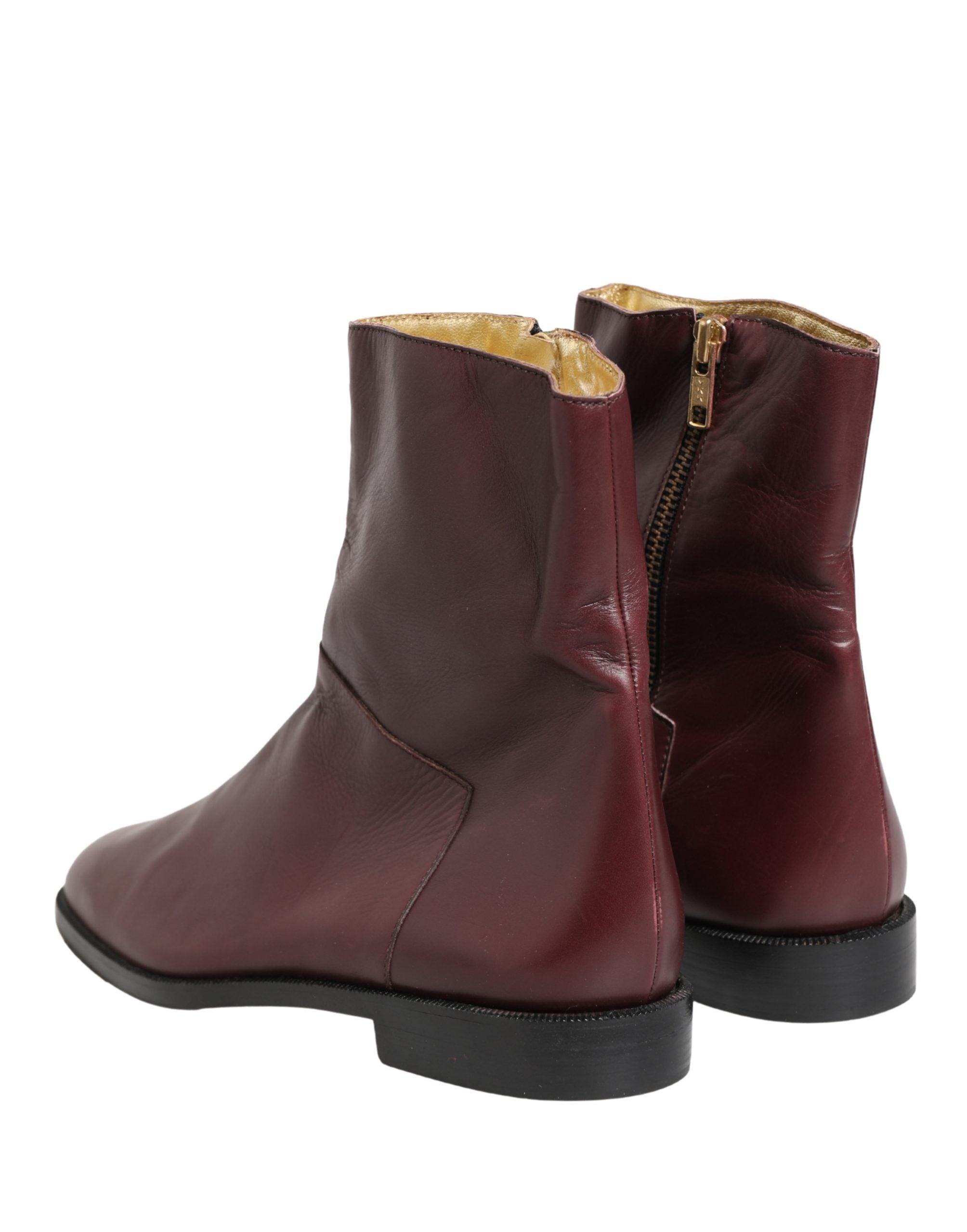 Dolce & Gabbana Maroon Leder Stiefeletten Biker Boots Schuhe