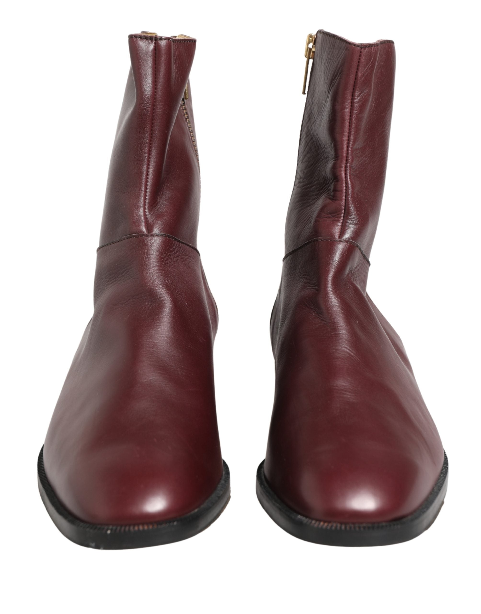 Dolce & Gabbana Maroon Leder Stiefeletten Biker Boots Schuhe