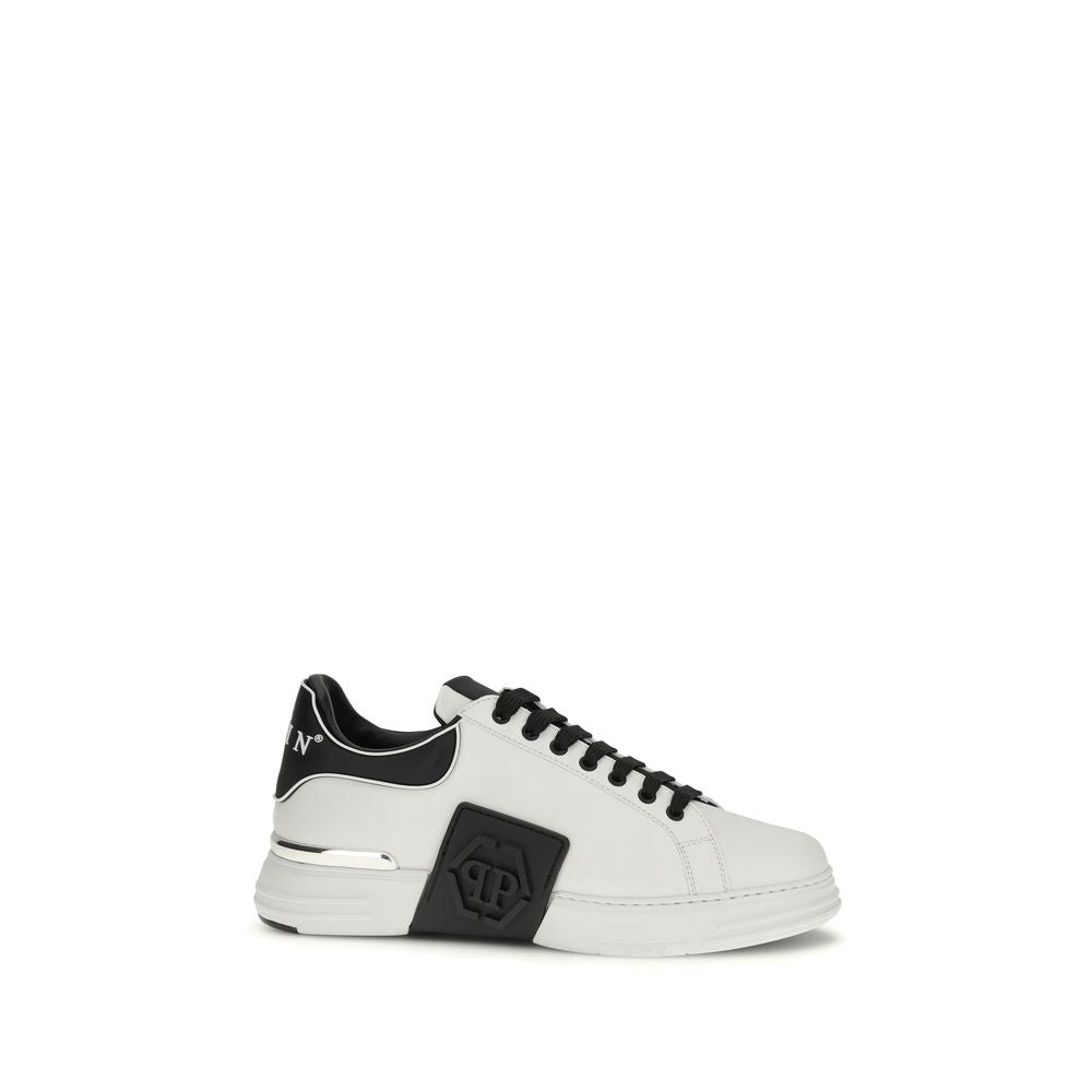 Philipp Plein Weiße Bos Taurus Kalbsleder Low-Top-Sneaker