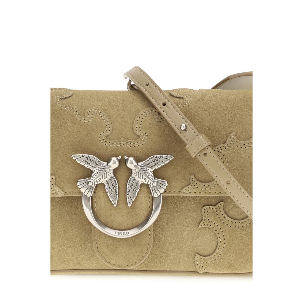 PINKO Beige Kalbsleder Bos Taurus Schultertasche
