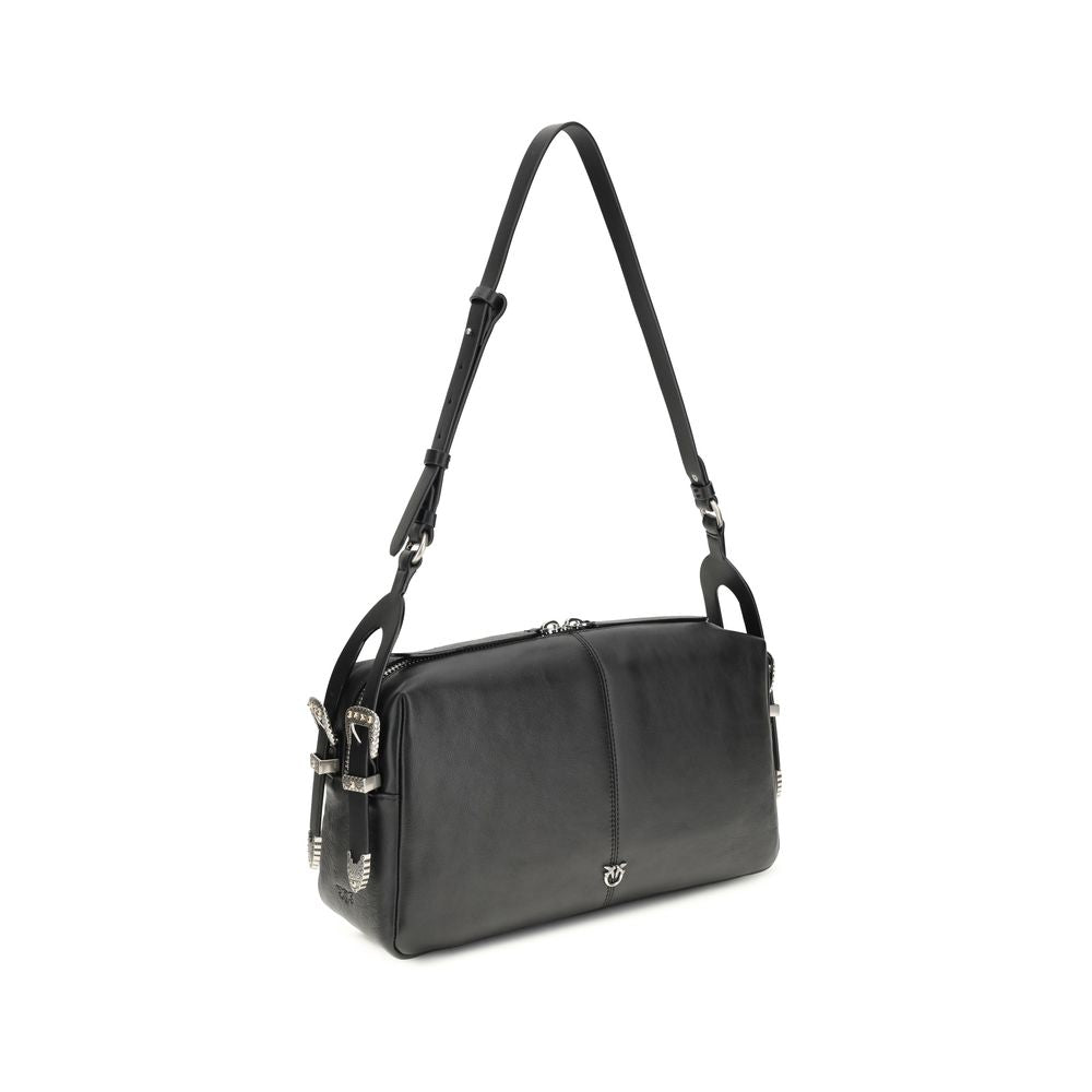 PINKO Schwarze Kalbsleder Bos Taurus Schultertasche