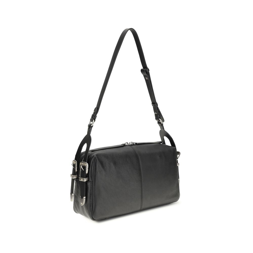 PINKO Schwarze Kalbsleder Bos Taurus Schultertasche