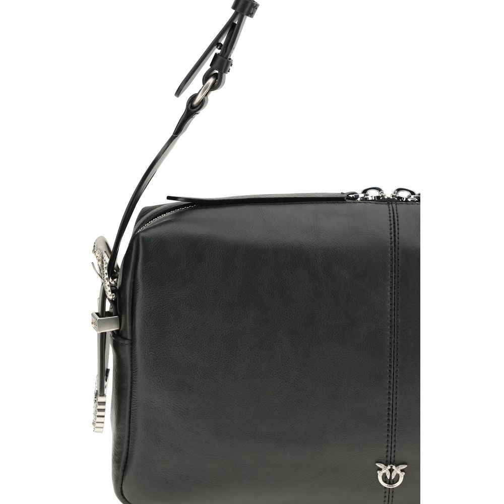 PINKO Schwarze Kalbsleder Bos Taurus Schultertasche