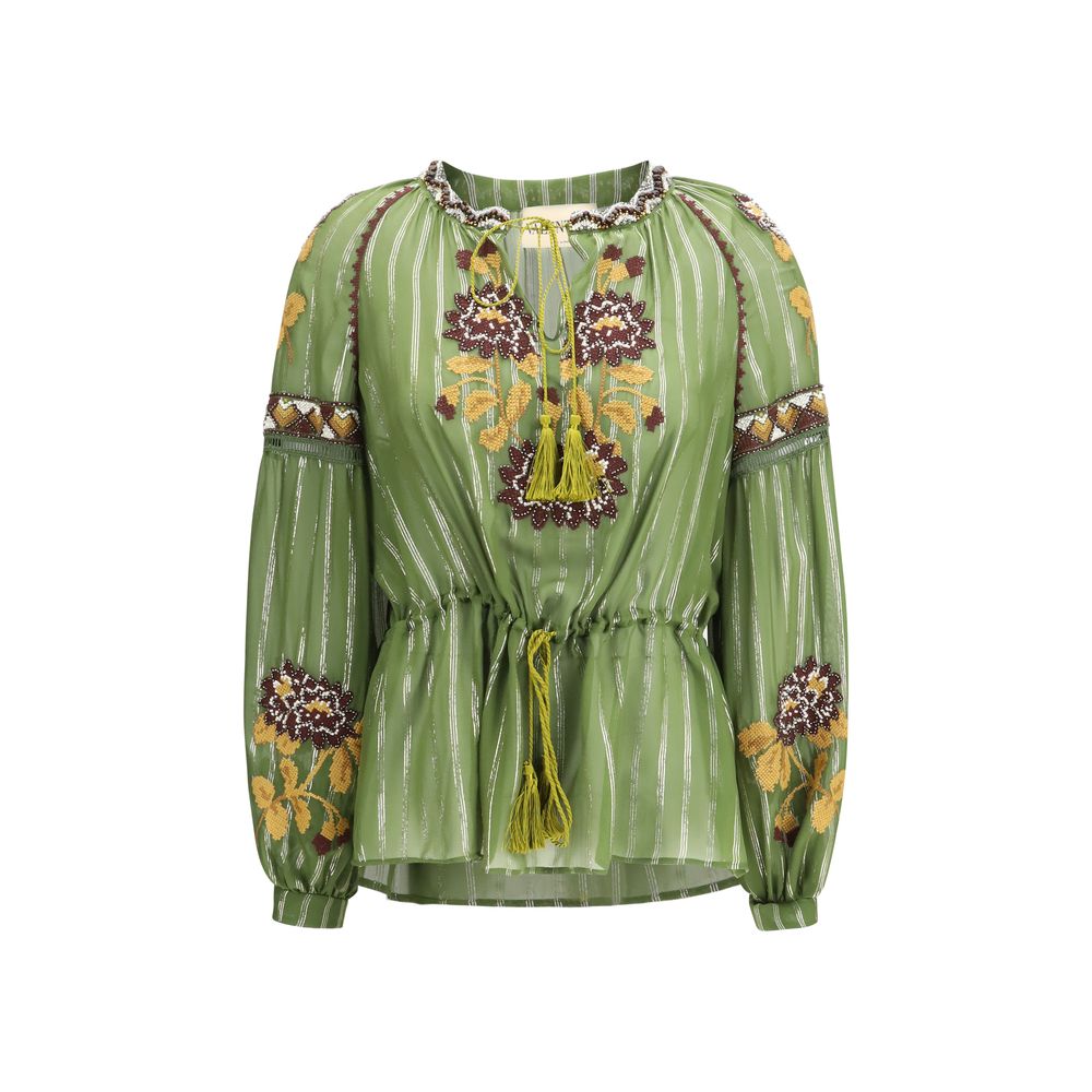Valentino Zweifarbige Seiden-Muster-Bluse