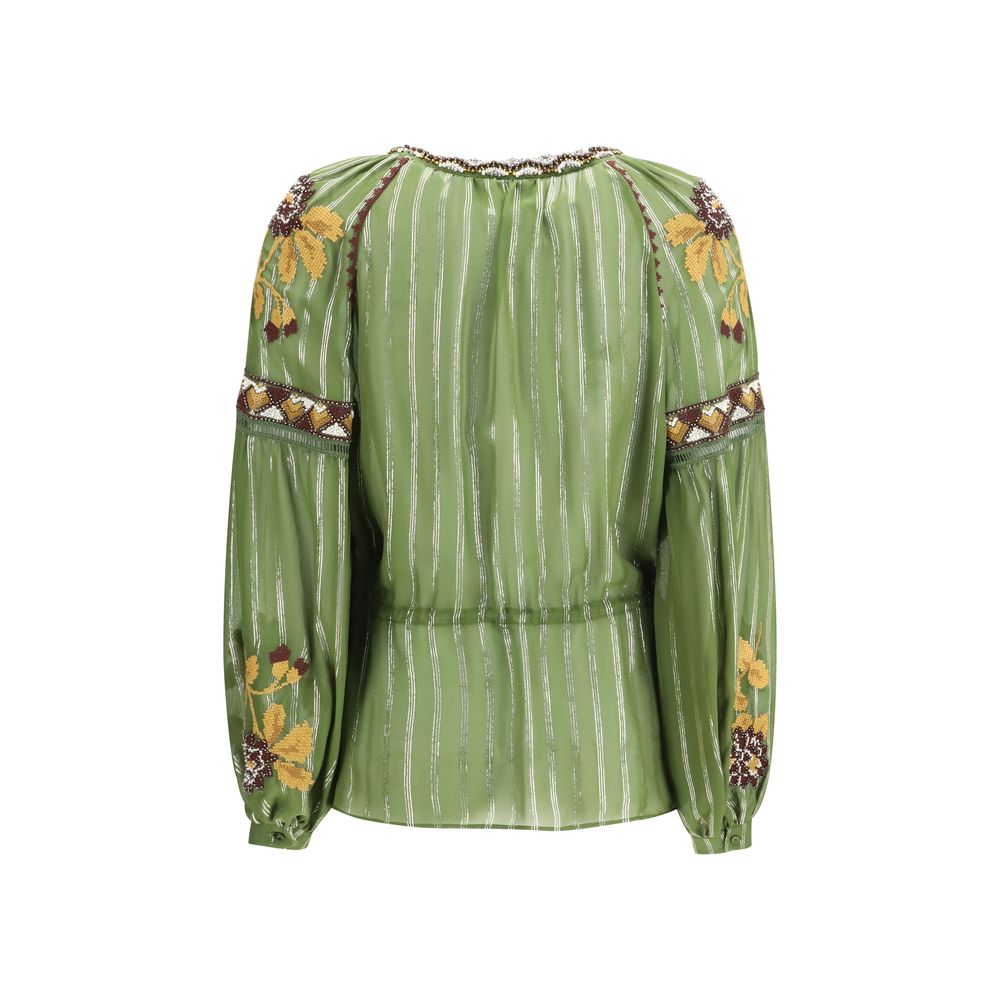 Valentino Zweifarbige Seiden-Muster-Bluse
