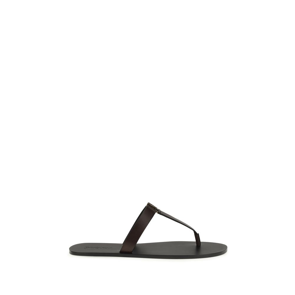 Saint Laurent Braune Kalbsleder Bos Taurus Flache Sandalen