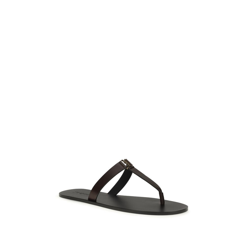 Saint Laurent Braune Kalbsleder Bos Taurus Flache Sandalen