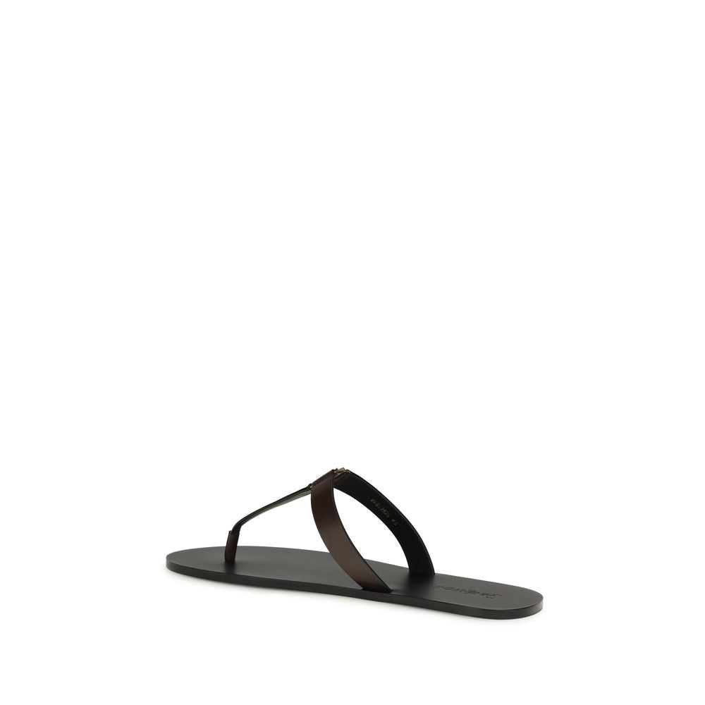Saint Laurent Braune Kalbsleder Bos Taurus Flache Sandalen