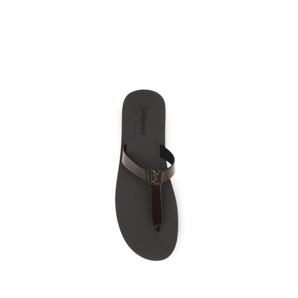 Saint Laurent Braune Kalbsleder Bos Taurus Flache Sandalen