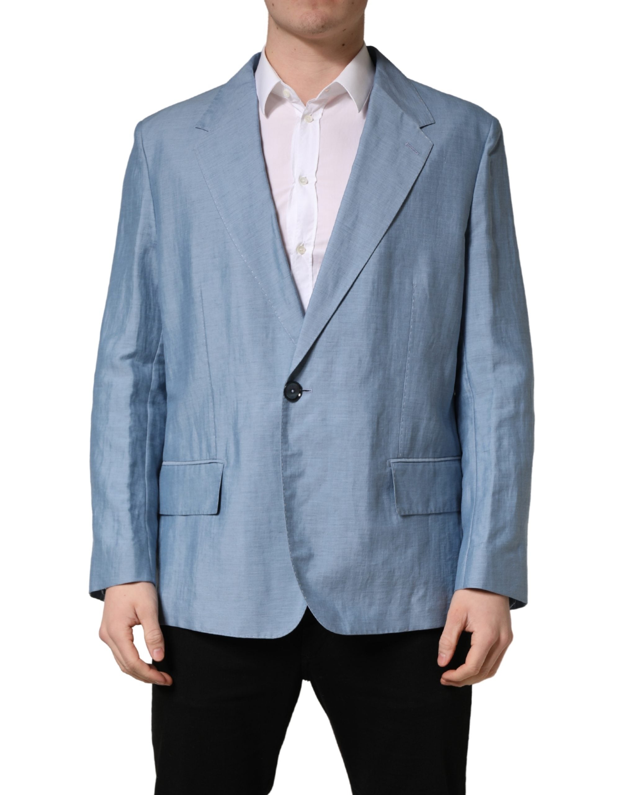 Dolce & Gabbana Hellblaue einreihige Herrenjacke Blazer