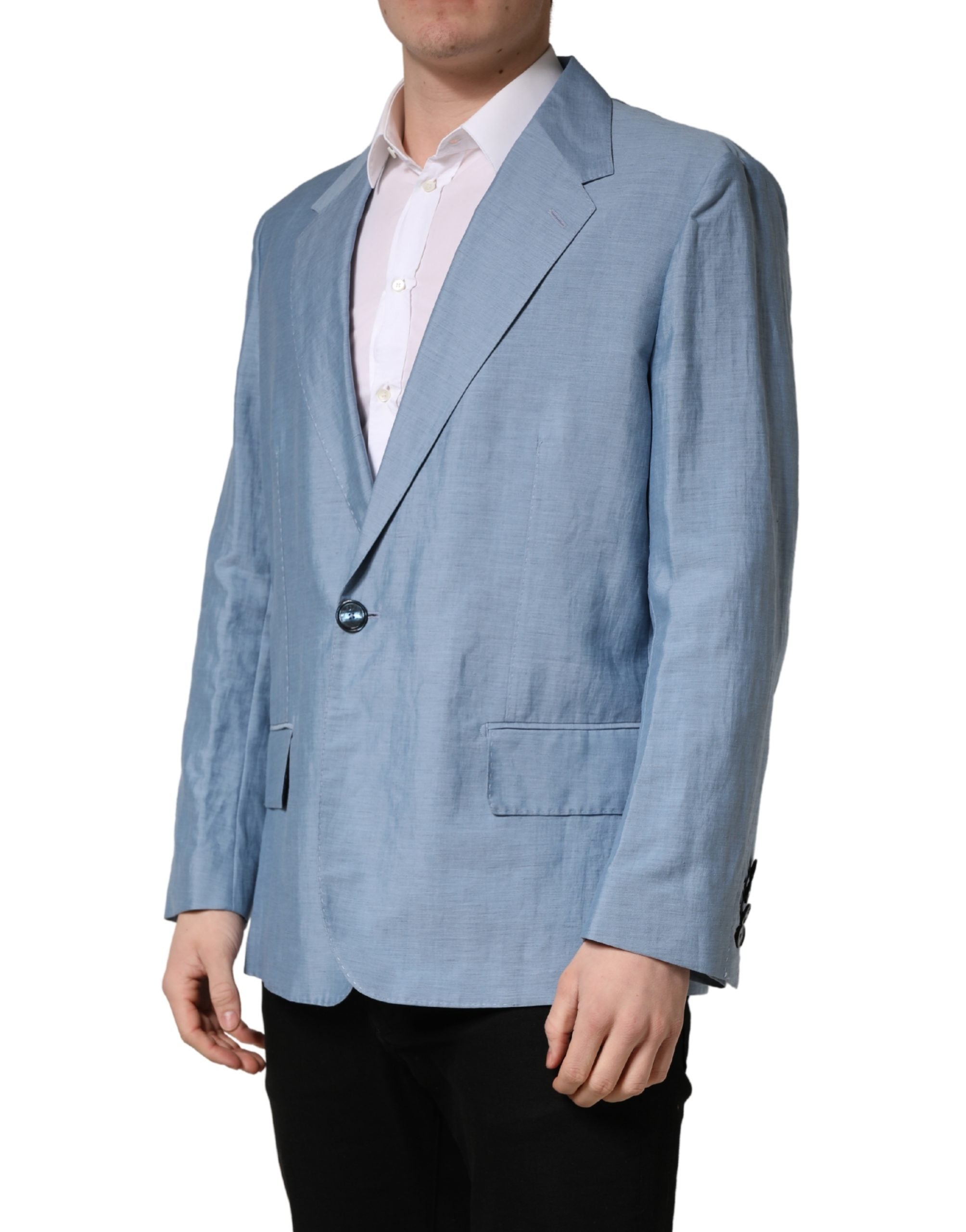 Dolce & Gabbana Hellblaue einreihige Herrenjacke Blazer