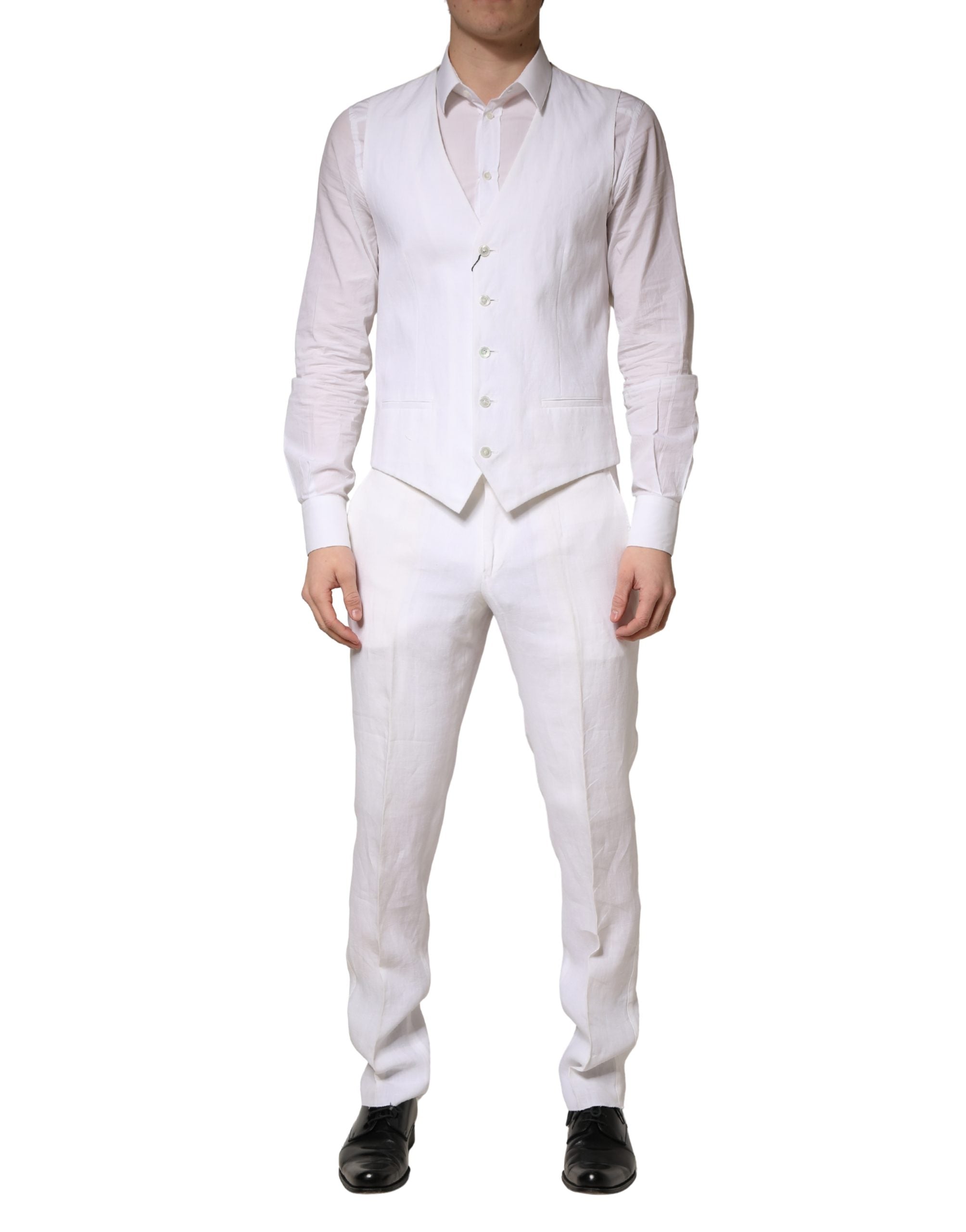 Dolce & Gabbana Weißer SARTORIA Leinen 2-Teiler Herren Anzug