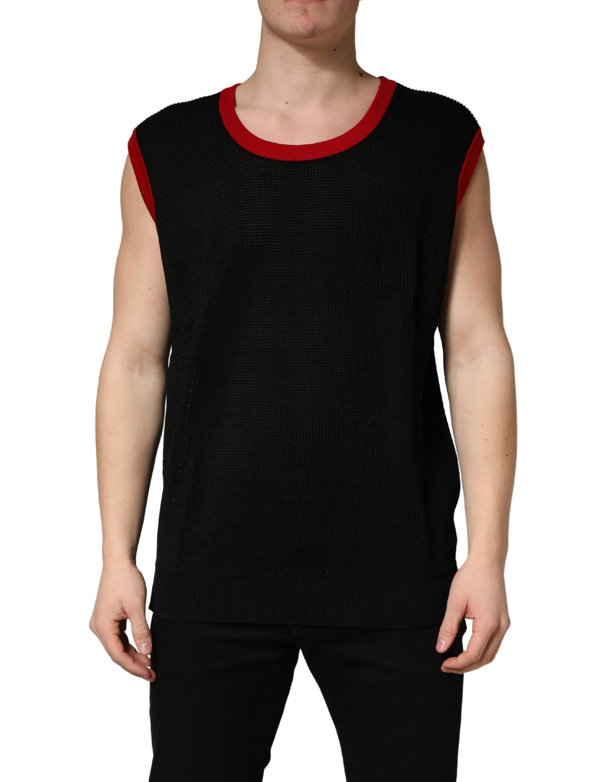 Dolce & Gabbana Schwarze ärmellose Strickweste mit Rundhalsausschnitt für Herren