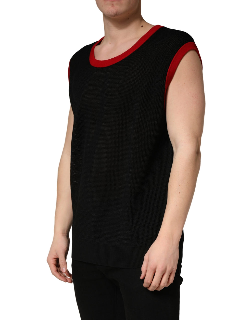 Dolce & Gabbana Schwarze ärmellose Strickweste mit Rundhalsausschnitt für Herren