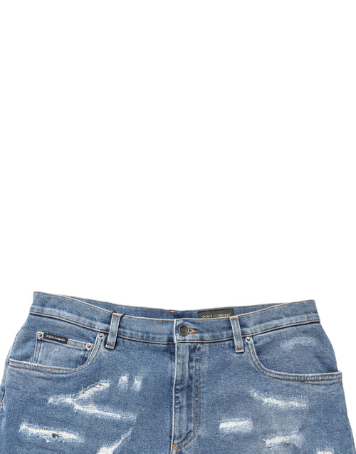 Dolce & Gabbana Blaue Baumwoll-Bermudashorts aus distressed Denim